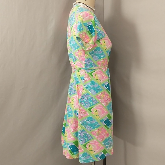 Lilly Pulitzer Cotton Wrap Midi Dress Bright Colorful Print Comfortable Stretch - Picture 5 of 12